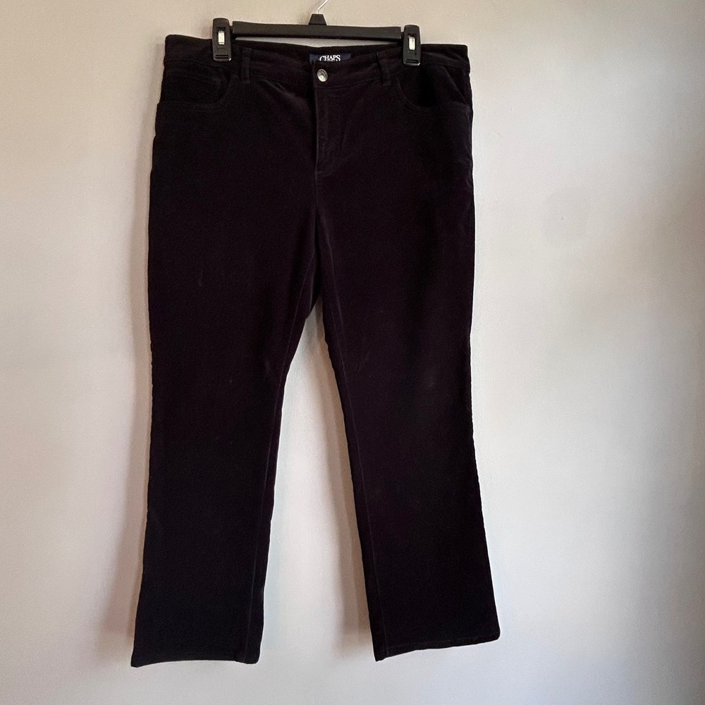 Chaps Petite Womens Black Corduroy Straight Leg Pants Size 12P Stretch Classic